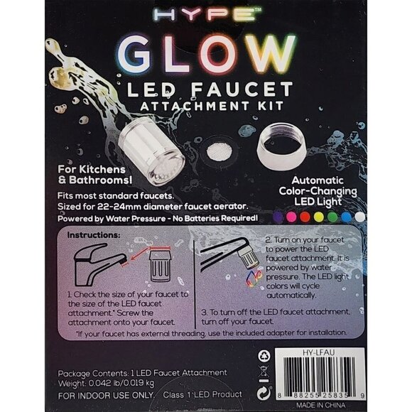 Hype Glow 7 Color LED Light Changing Glow Shower Stream Water Faucet Tap Kit - Picture 5 of 12